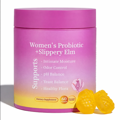 Lush Her Juicy Feminine Probiotics Gummies- All in One Solution with Slippery Elm and Prebiotics&Lactobacillus Probiotic Blend for Women’s pH Balance and Dryness - Hawaiian Pineapple Gummies 60 Counts Women’s Probiotics