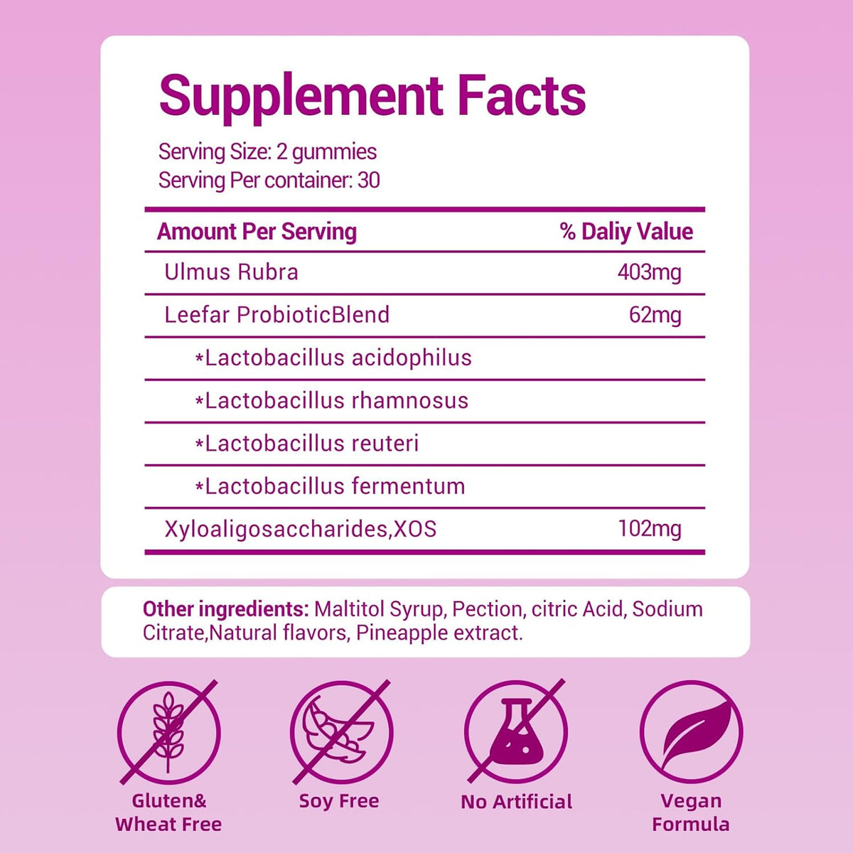 Lush Her Juicy Feminine Probiotics Gummies- All in One Solution with Slippery Elm and Prebiotics&Lactobacillus Probiotic Blend for Women’s pH Balance and Dryness - Hawaiian Pineapple Gummies 60 Counts Women’s Probiotics